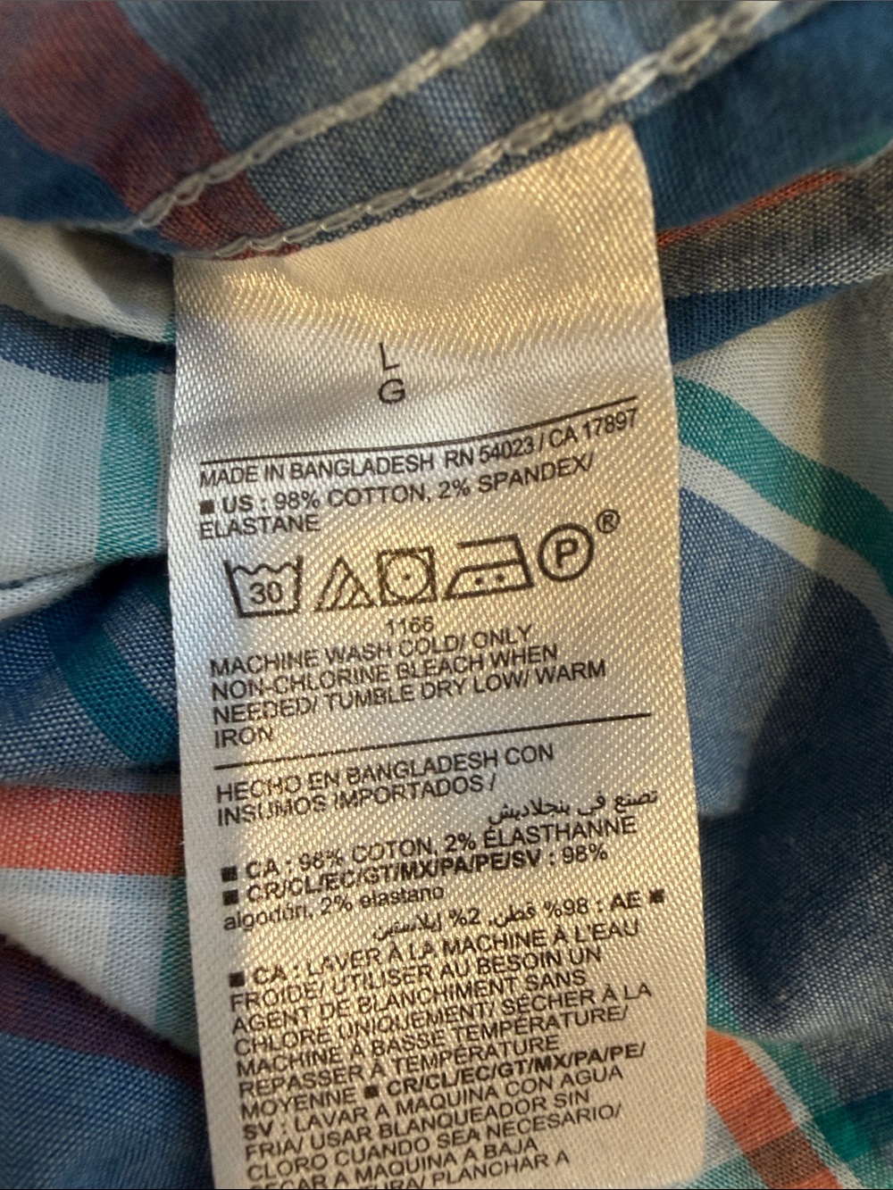 Old Navy Men’s Teal & Blue Plaid Button-Down Shirt with Orange Accents - Picture 7 of 7